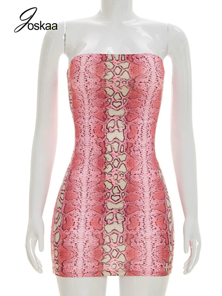 Women's Snake Print Backless Strapless Mini Dress Green – Back View
