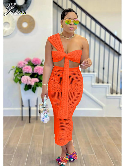 Women's Knit Cutout Ribbed Two Piece Set Orange – Front View