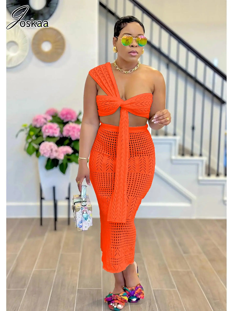 Women's Knit Cutout Ribbed Two Piece Set Orange – Front View