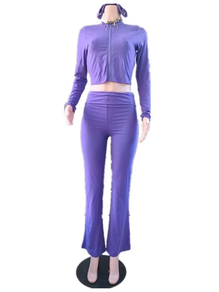 Women's Long Sleeve Crop Zip Two Piece Set Yellow – Detail View