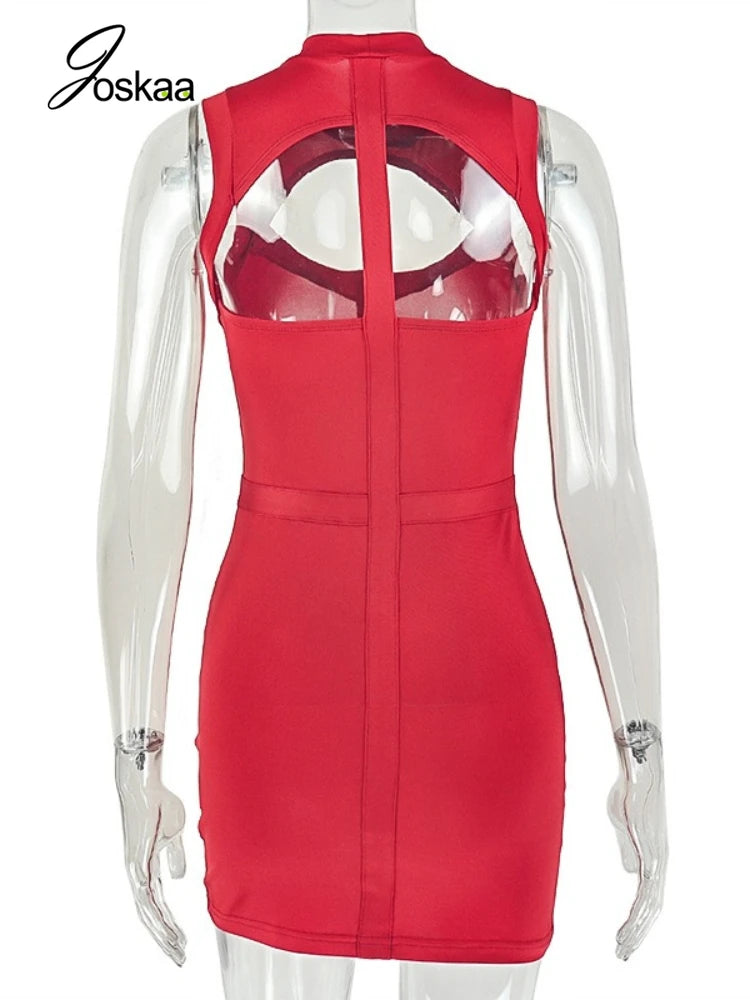 Women's Backless Cutout Sleeveless Mini Dress Red – Detail View