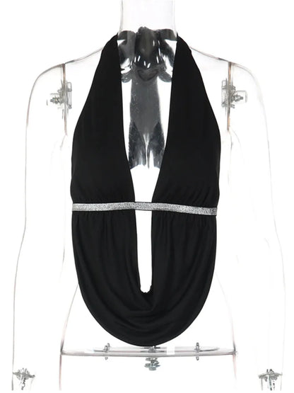 Joskaa Lace Backless Halter Top Black Camis Trend - top image 5
