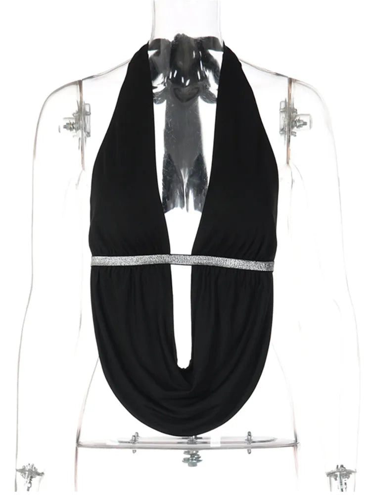 Joskaa Lace Backless Halter Top Black Camis Trend - top image 5