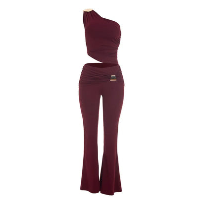Women's Ruched One Shoulder Wide Leg Two Piece Set - Additional View 7