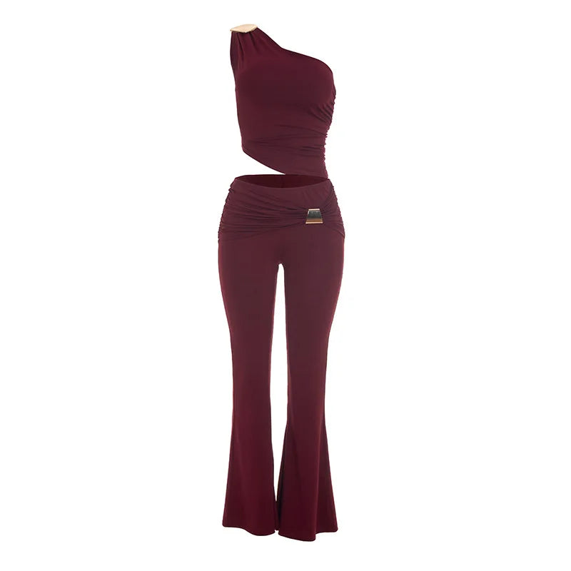 Women's Ruched One Shoulder Wide Leg Two Piece Set - Additional View 7
