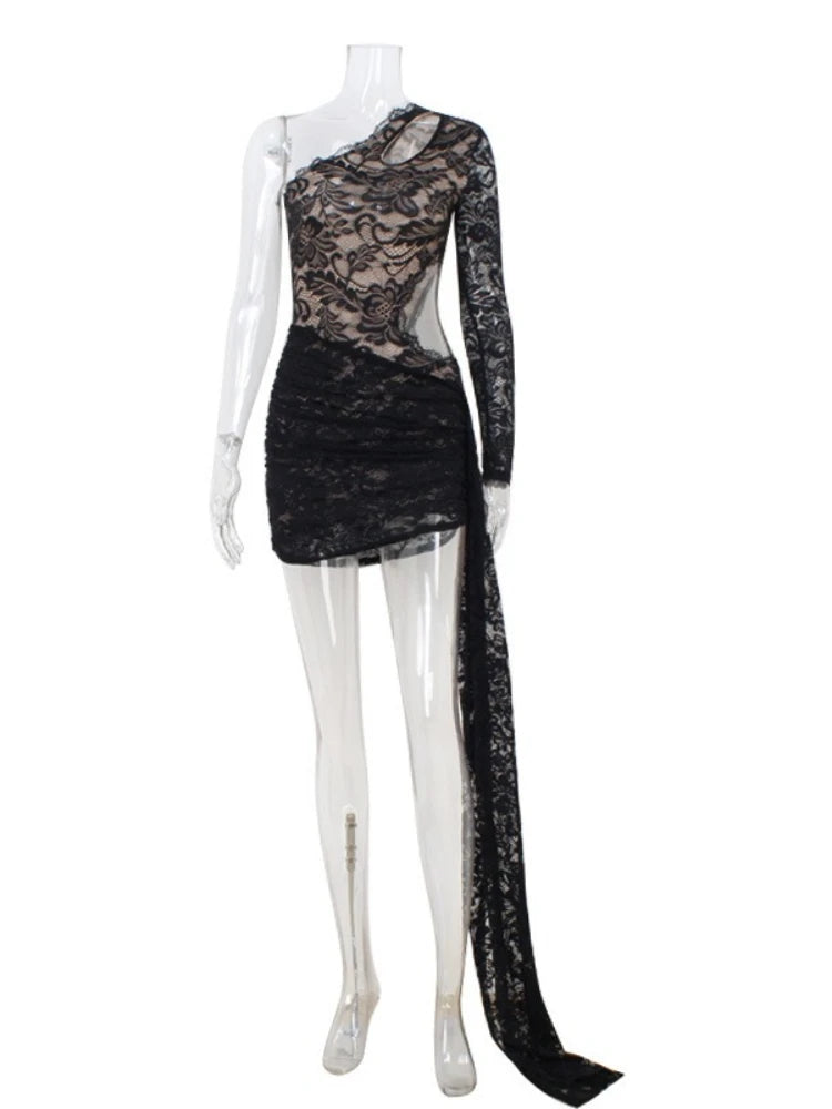 Joskaa Lace Bodycon Mini Dress Elegant Slant Neck - mini dress image 2