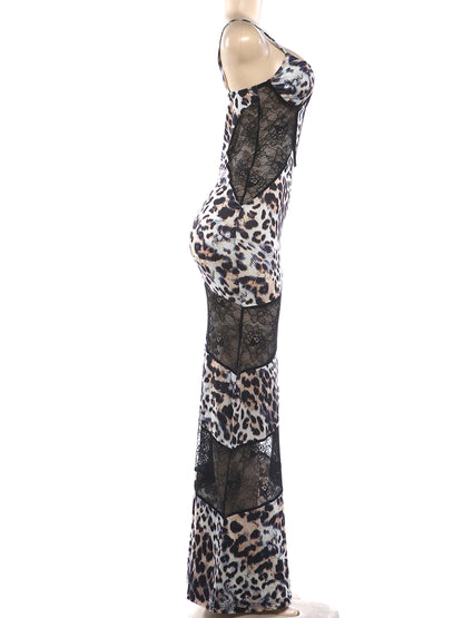 Joskaa Leopard Print Lace Backless Sleeveless Bodycon Dress - bodycon dress image 3
