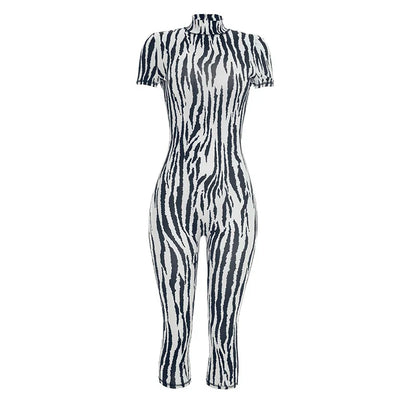 Women's Zebra Print Backless Bodycon Romper - Additional View 7
