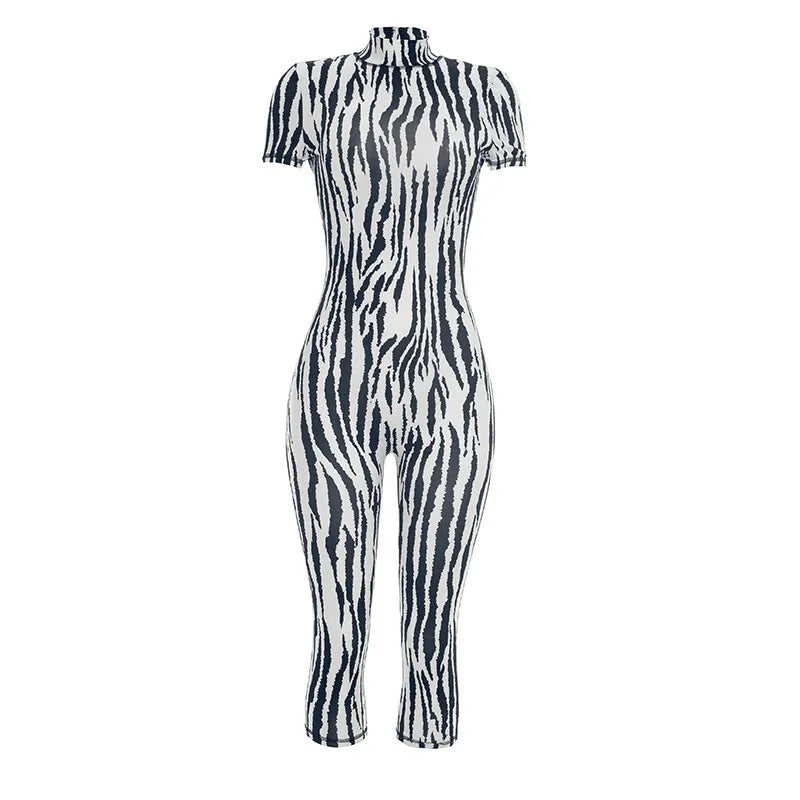 Women's Zebra Print Backless Bodycon Romper - Additional View 7