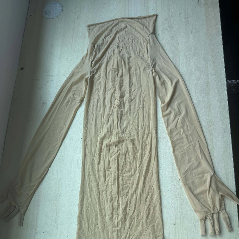 Women's Mesh Long Sleeve Jumpsuit with Gloves Romper