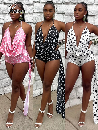 Women's Polka Dot Backless Halter Two Piece Set – Women's Fashion Wholesale – Front View