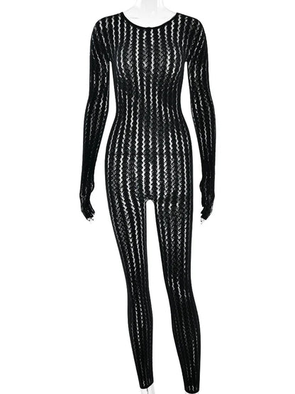 Joskaa Stripe Ribbed Knit Long Sleeve Bodycon Jumpsuit - jumpsuit image 5