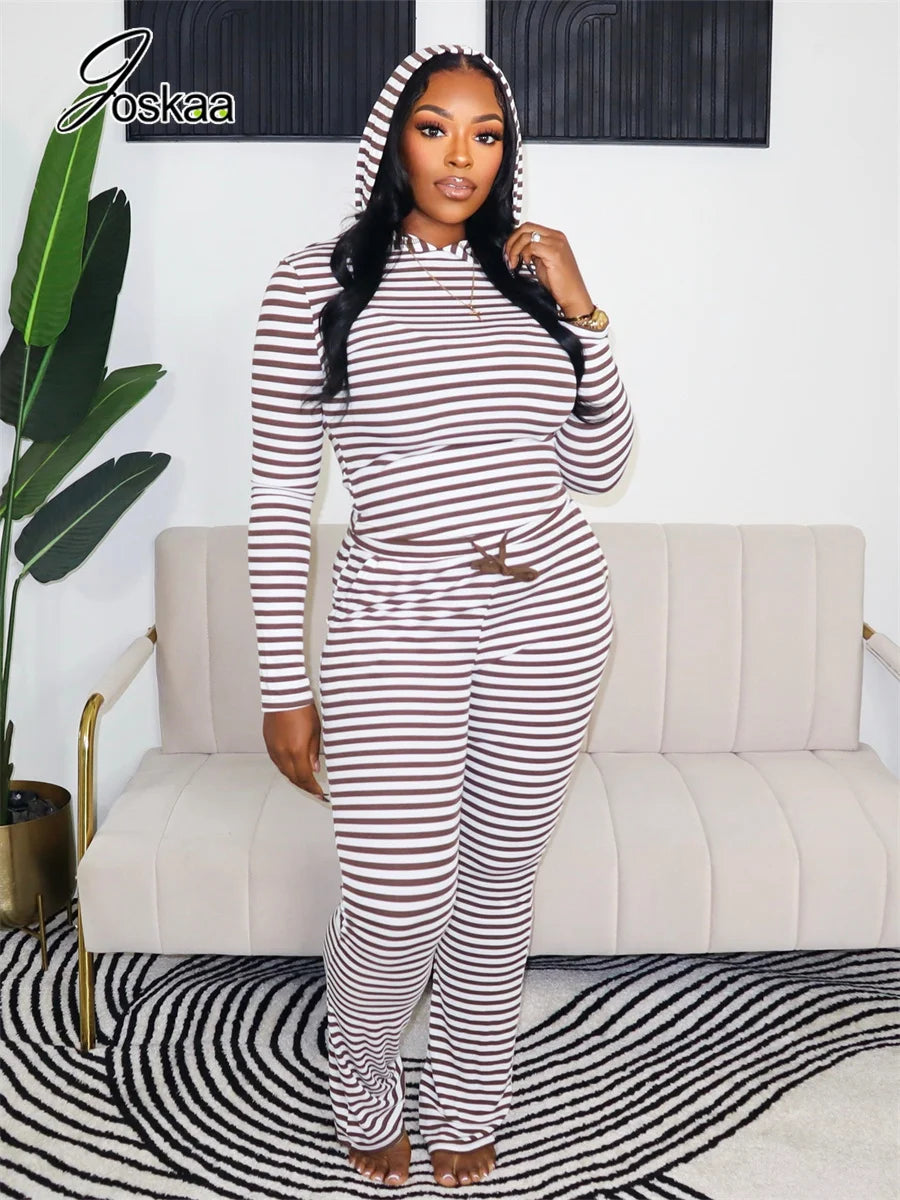 Women's Striped Long Sleeve Wide Leg Two Piece Set - Side View