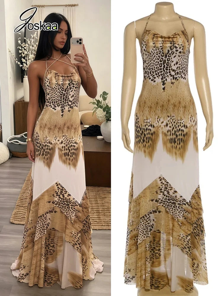 Women's Leopard Print Lace Backless Dress – Women's Fashion Wholesale – Front View