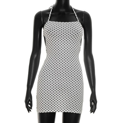 Women's Polka Dot Backless Halter Mini Dress