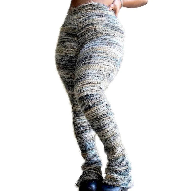 Wholesale Women's Stripe Knit Flare Ribbed Pants