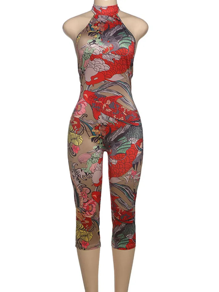 Wholesale Women's Backless Halter Bodycon Romper Red – Back View
