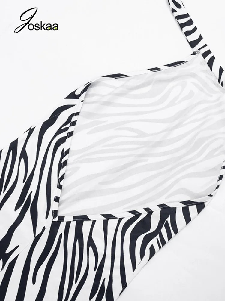 Women's Zebra Print Striped Backless Halter Romper - Model Wearing Style