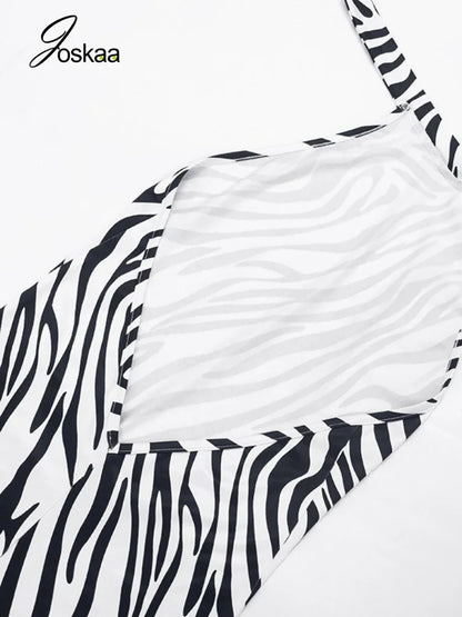 Women's Zebra Print Striped Backless Halter Romper - Model Wearing Style