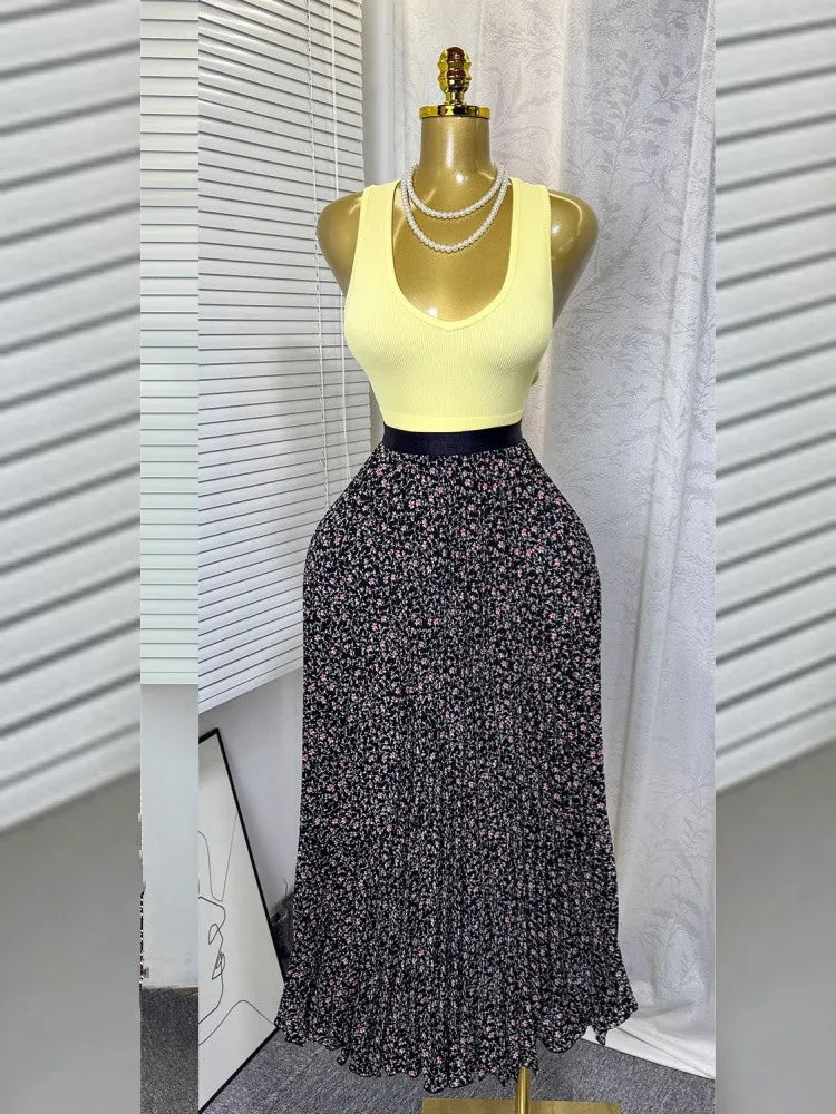 Women's Crop High Waist Pleated Two Piece Set