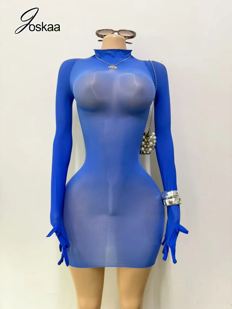 Women's Faux Leather Long Sleeve Bodycon Mini Dress - Detail View 2