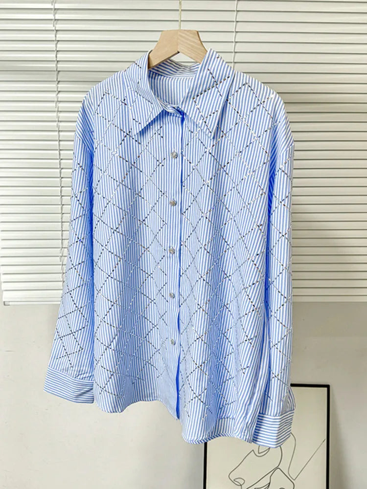 Joskaa Plaid Stripe Rhinestone Long Sleeve Top - top image 9