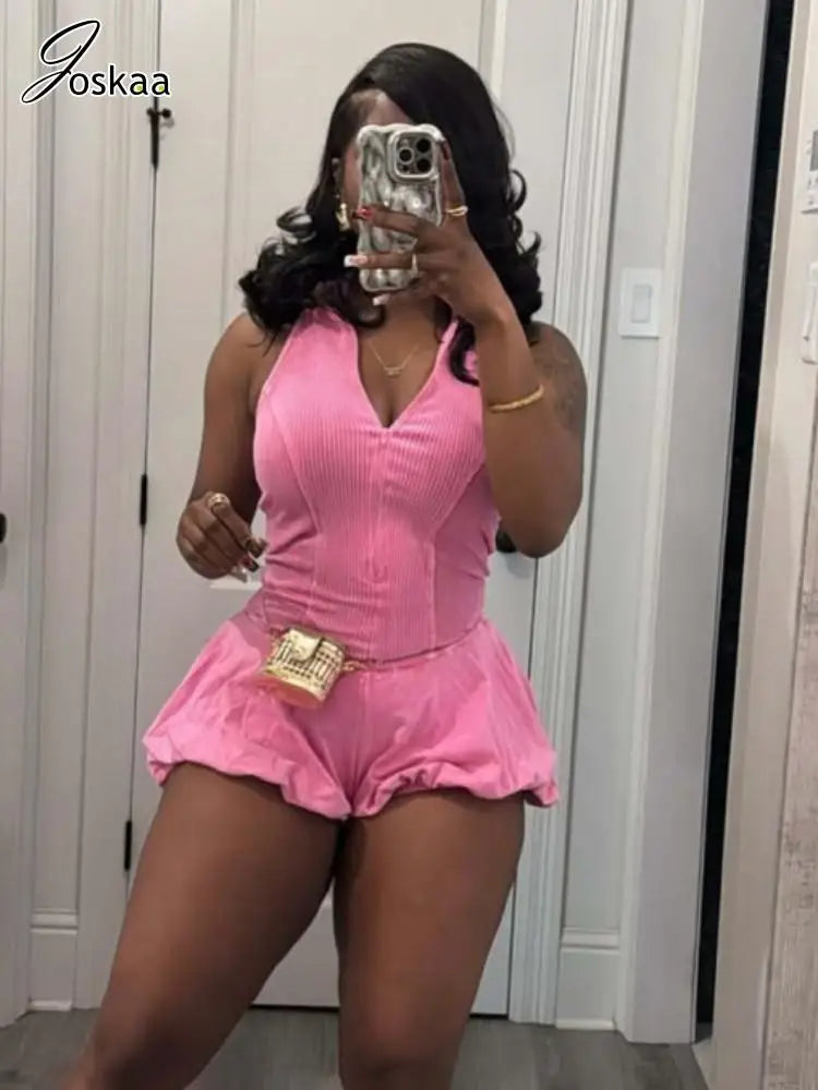 Women's Sleeveless Bodycon Sporty Bubble Romper – Women's Fashion Wholesale – Front View