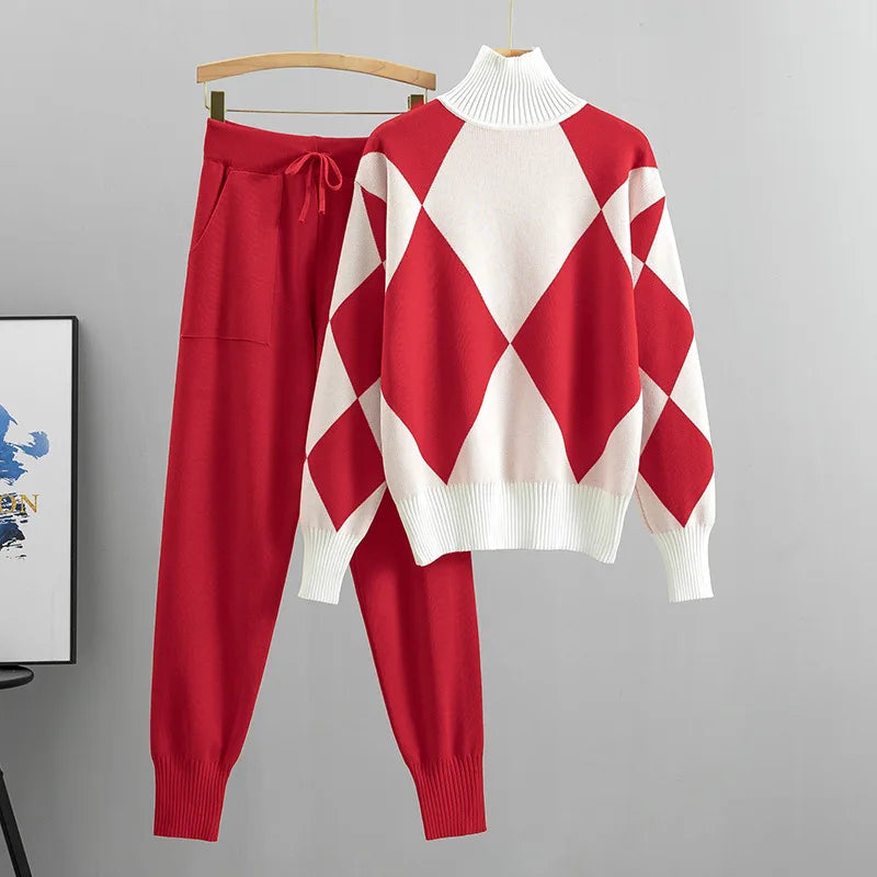 Women's Knit Long Sleeve Ribbed Two Piece Set