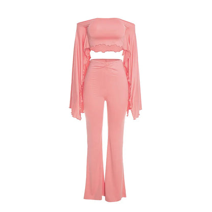 Women's Ruched Long Sleeve High Waist Wide Leg Two Piece Set - Additional View 7