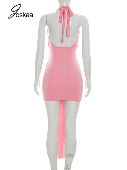 Women's Backless Halter Sleeveless Mini Dress Yellow – Detail View