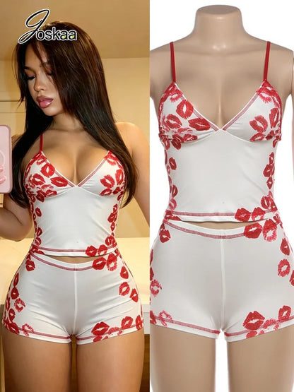Women's Bodycon Lip V-neck Two Piece Set – Women's Fashion Wholesale – Front View