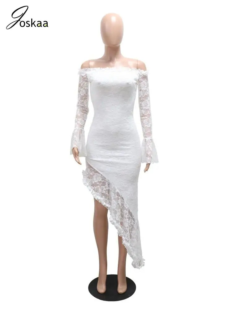 Women's Lace Strapless Long Sleeve Bodycon Dress Apricot – Back View
