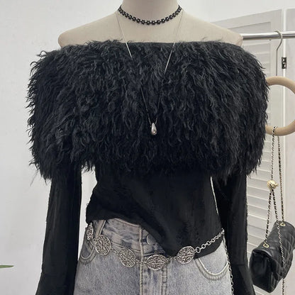 Wholesale Women's Long Sleeve Fall Faux Fur Top