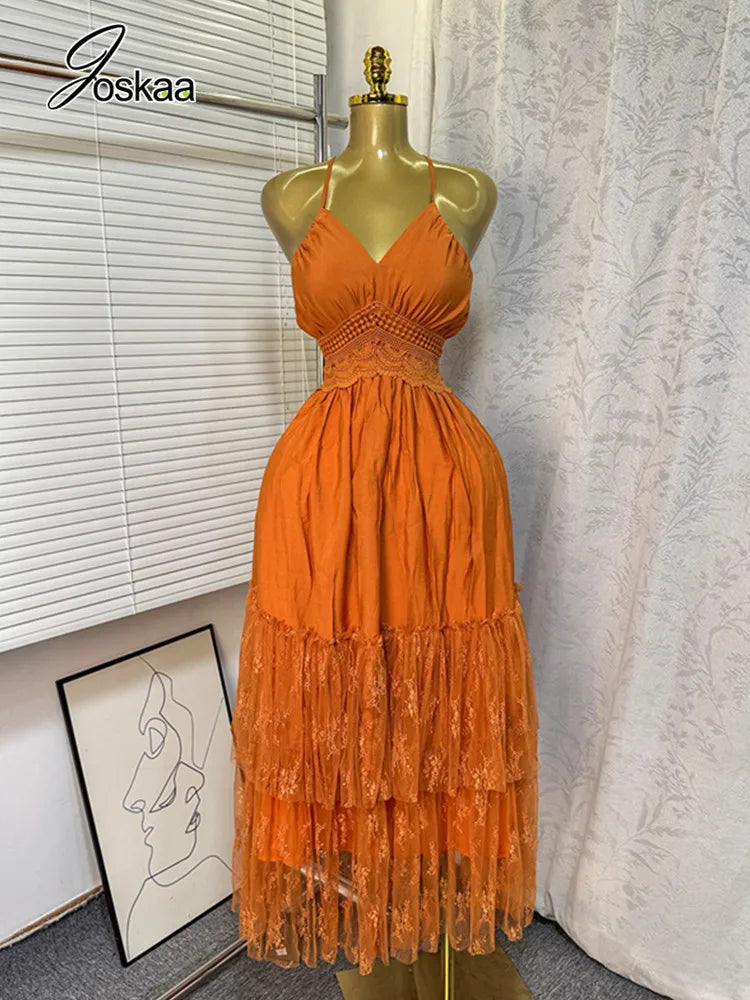 Women's Lace Backless Sleeveless Maxi Dress – Women's Fashion Wholesale – Front View