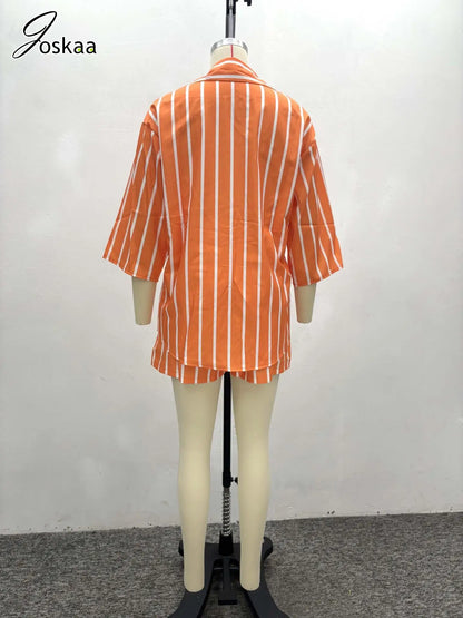 Women's Stripe Striped Oversized Two Piece Set Orange – Detail View