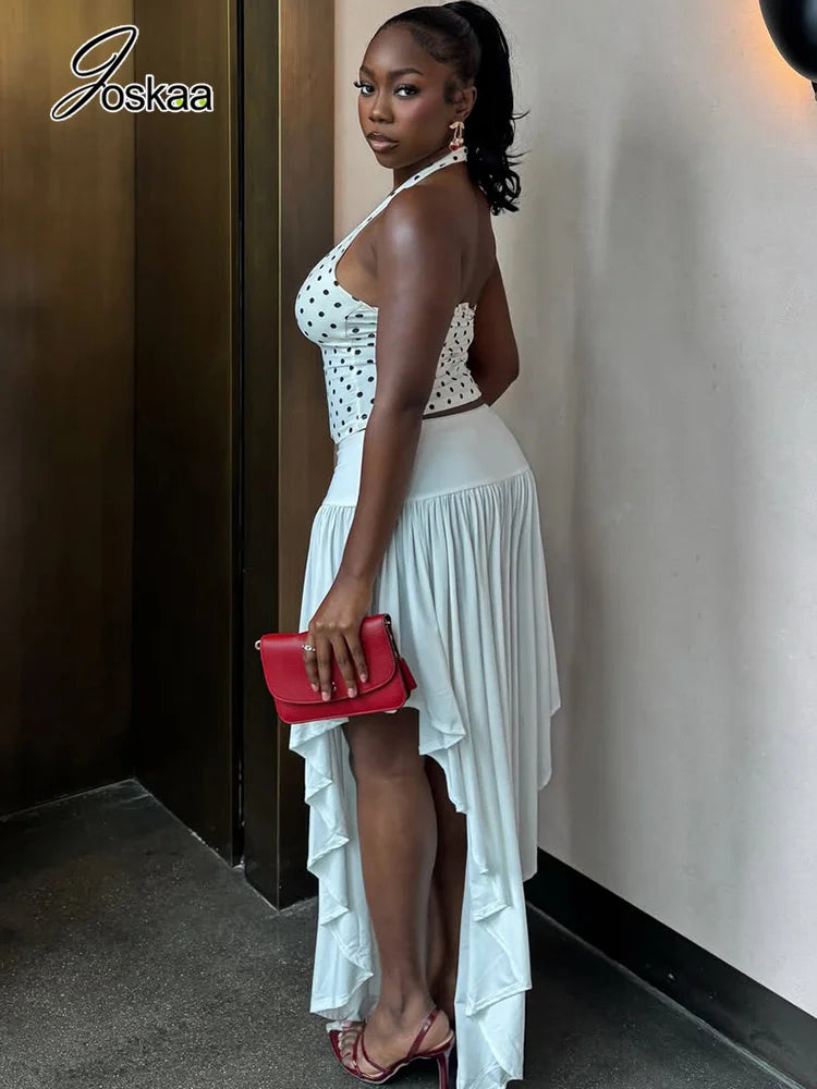 Women's Polka Dot Halter One Shoulder Two Piece Set - Front View