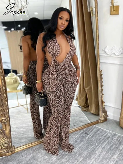 Women's Leopard Print Mesh Backless Romper – Women's Fashion Wholesale – Front View