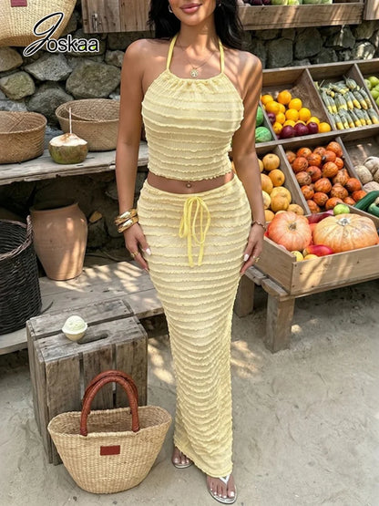 Women's Halter Two Piece Set Yellow Ruffle - Detail View 2