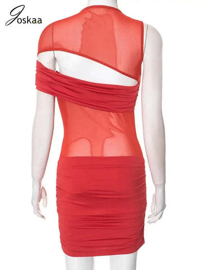 Wholesale Women's Mesh Ruched Cutout Mini Dress Black – Detail View