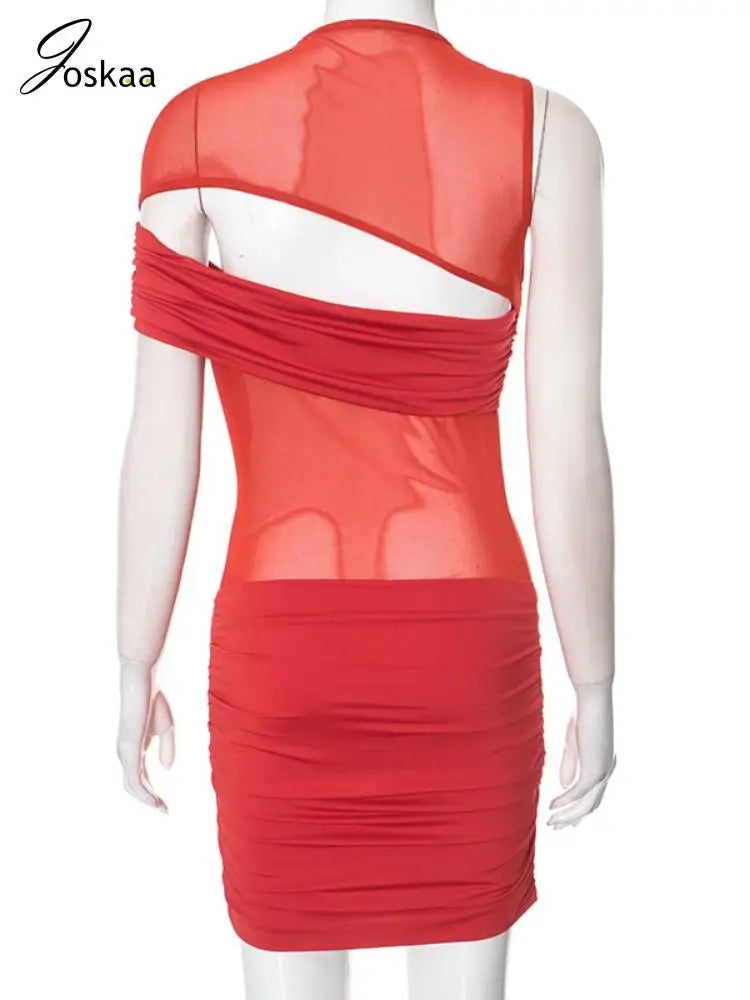 Wholesale Women's Mesh Ruched Cutout Mini Dress Black – Detail View