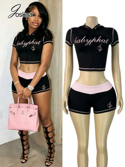 Wholesale Women's Crop Zip Hooded Two Piece Set – Women's Fashion Wholesale – Front View