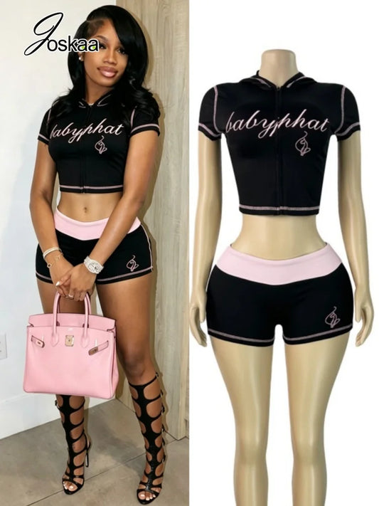 Wholesale Women's Crop Zip Hooded Two Piece Set – Women's Fashion Wholesale – Front View