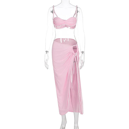 Wholesale Women's Crop Maxi Pleated Two Piece Set