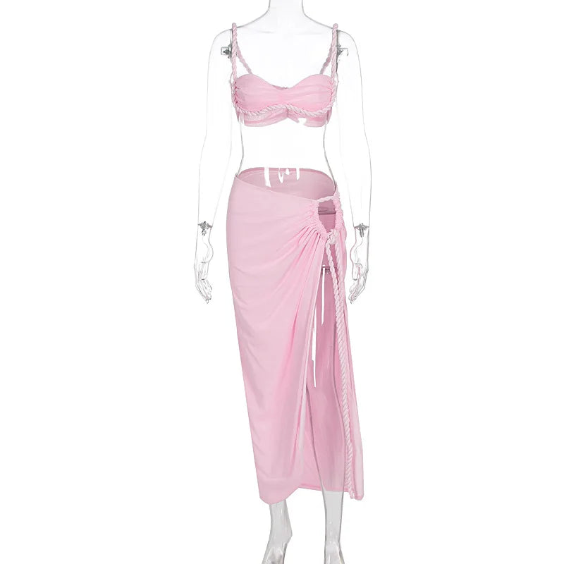Wholesale Women's Crop Maxi Pleated Two Piece Set