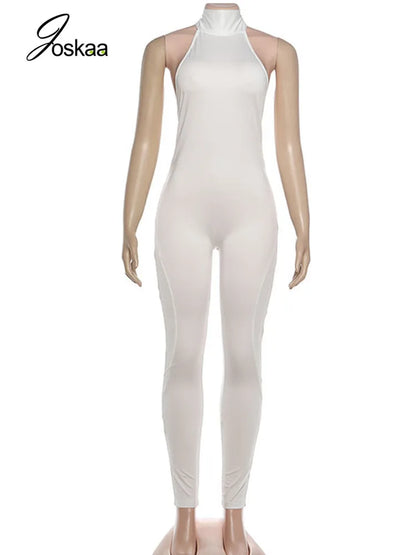 Women's Lace Ruched Backless Halter Romper White – Front View