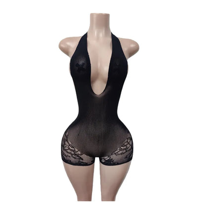 Women's Lace Backless V-neck Halter Romper - Additional View 7