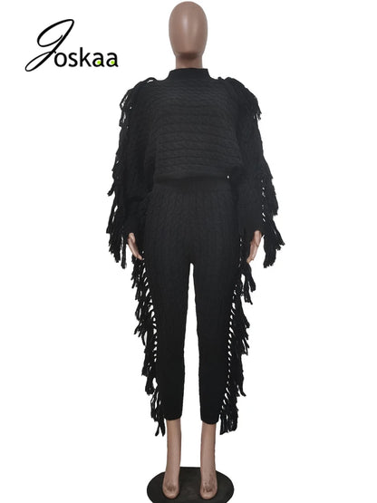 Women's Knit Long Sleeve Crop Two Piece Set 29 – Back View