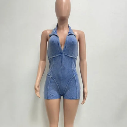 Women's Knit Backless Halter Bodycon Romper