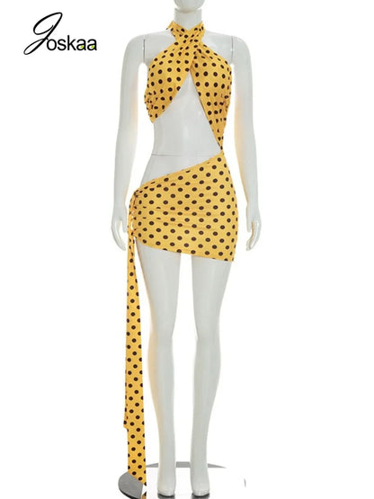 Women's Polka Dot Backless Cutout Halter Mini Dress - Back View