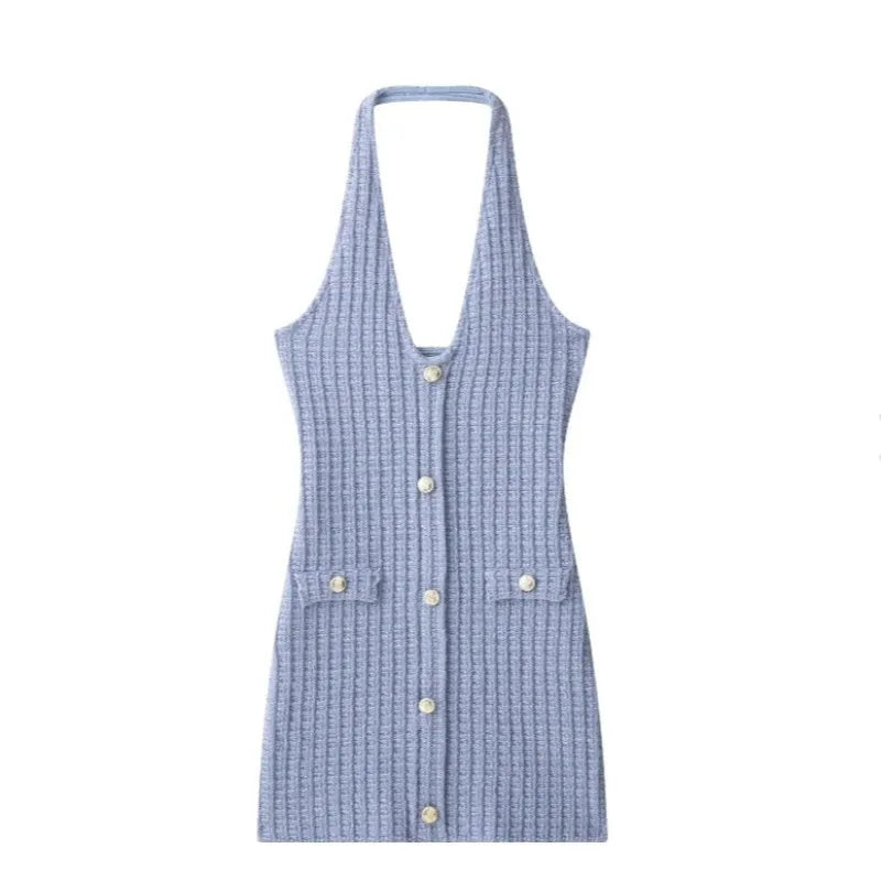 Women's Knit Backless Halter Bodycon Mini Dress